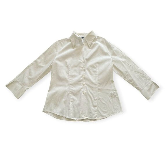 Vintage 90s White Cotton Button Down Shirt Italy AND Size 46 L Never Worn - Picture 1 of 11